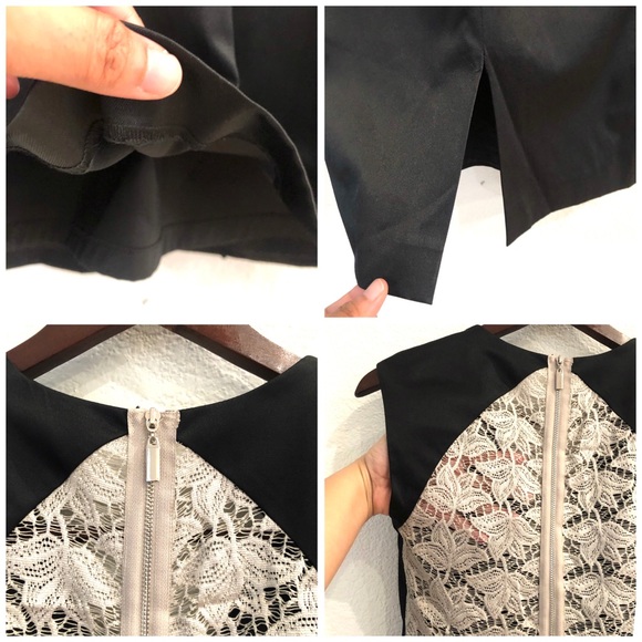 Black Halo Contrast Lace Inset Satin Sheath Dress - Picture 9 of 11